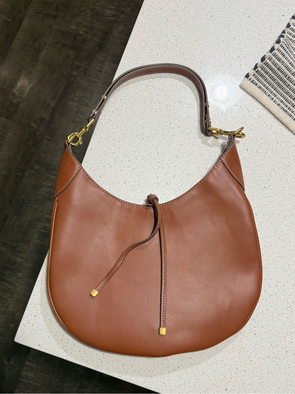 Mango Tan Brown Leather Shoulder Hobo Bag